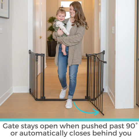 Deluxe Decor Safety Gate Hardware Mounted Extra Wide Metal Baby Gate With Swing Door Adjustable From 38.3 To 72 Inches Sturdy 30 Inch Tall Matte Bronze Finish For Easy Pass Through In Busy Homes