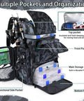 Heavy Duty Fishing Tackle Backpack With Rod Holders And 45L Large Capacity Gear Bag For Fishing Camping And Hiking in 900D Polyester
