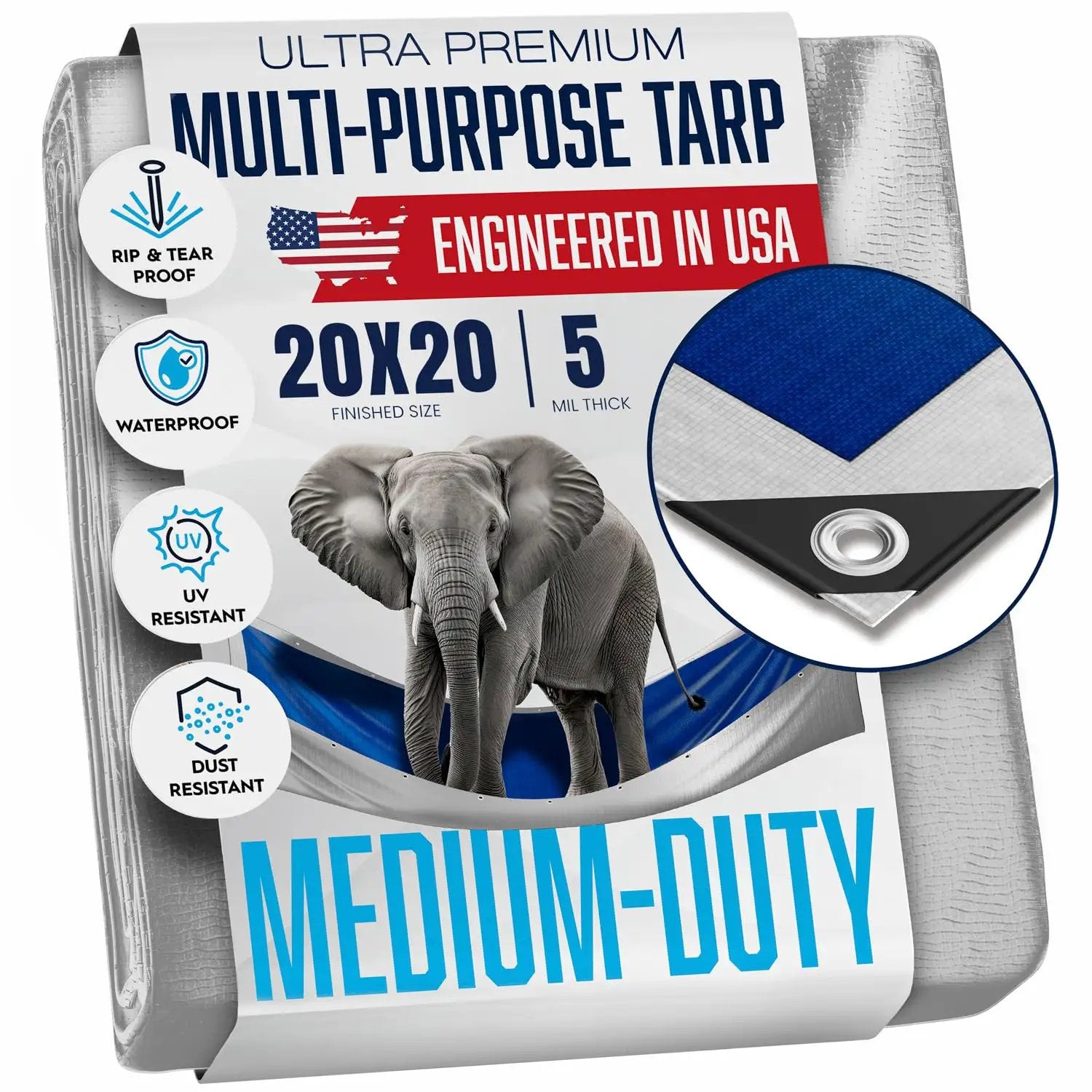 20x20 Waterproof Tarp, Heavy Duty Grommets ✓