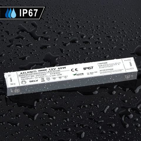 4 Pack LED Driver 40W Waterproof IP67 Power Supply 90V to 265V AC to 12V DC Constant Voltage with water droplets