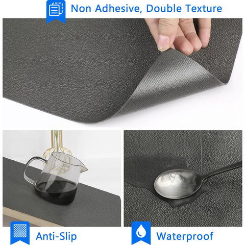 Non Adhesive Non Slip Foam Shelf Liner For Cabinets And Drawers Cushioned Gray Mat showing anti-slip and waterproof features.