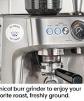 Next Level No Sweat Home Espresso Machine Built Around Conical Burr Grinder, 30 grind settings and durable stainless steel frame.