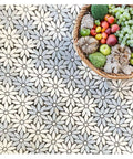 Tenedos daisy pattern mosaic tile, light celeste blue and white Thassos marble, waterjet cut, 10 sheets for floor or wall.
