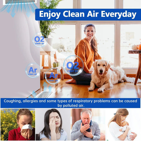 Woman and dog enjoying clean air from Cut To Fit 20x90 Air Filter Material MERV 8 Electrostatic Vent Filter for home vents.