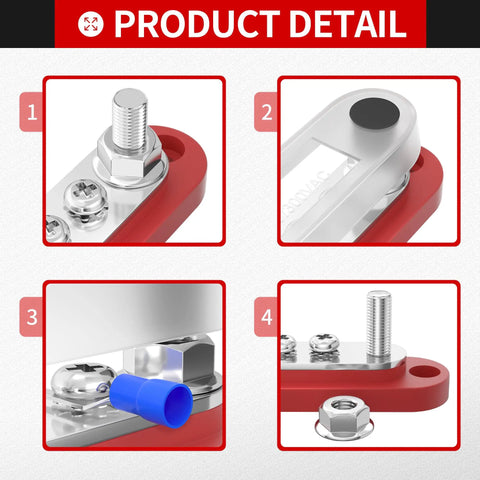 Product image of Heavy Duty 150 Amp 12 Volt Bus Bar Snap On Cover Dope Power Distribution Block showing detailed components.