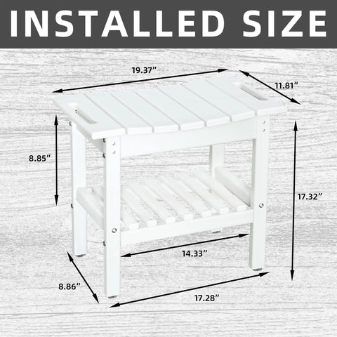 HDPE Shower Bench With Space Saving Storage Shelf For Bathroom Use Waterproof Indoor Spa Stool Comfortable Shower Chair For All Ages Unisex White Large 19.3 X 11.8 X 17.3