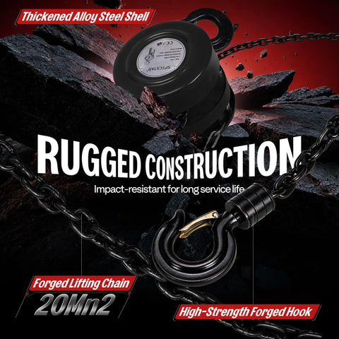 Hand Chain Hoist 1 Ton Capacity With 10 Ft Chain 2 Beefy Heavy Duty Hooks Manual Chain Fall rugged construction image