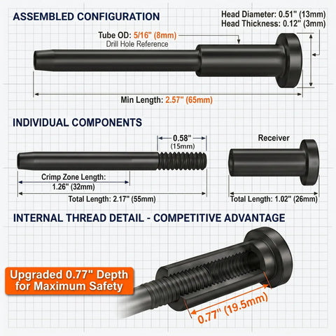 80 Pack Black Invisible Cable Railing Kit One Eighth Inch T319 Stainless Steel With Black Oxide Finish Slick Hidden Receiver And Swage Stud End For Wood And Metal Posts Deck And Stair Hardware, size diagram
