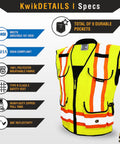 Godfather High Visibility Safety Vest 2 Pack With Cushioned Collar Class 2 ANSI OSHA Reflective Mesh Zip Front 9 Pockets displayed.