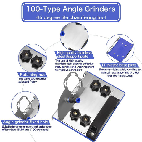 Heavy Duty 45 Degree Tile Chamfering Tool And Ceramic Angle Grinder Attachment with stainless steel support plate and retaining nut.