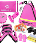 Pink Car Emergency Kit For Women And Teens With 10 Ft Jumper Cables, First Aid Kit, LED Flare, Deer Whistles, and more essentials
