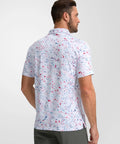 Back view of Men's Golf Polo Shirt Short Sleeve Dry Fit Performance Moisture Wicking Collared Polo With Stretch Fabric For Men White Dots Print XL
