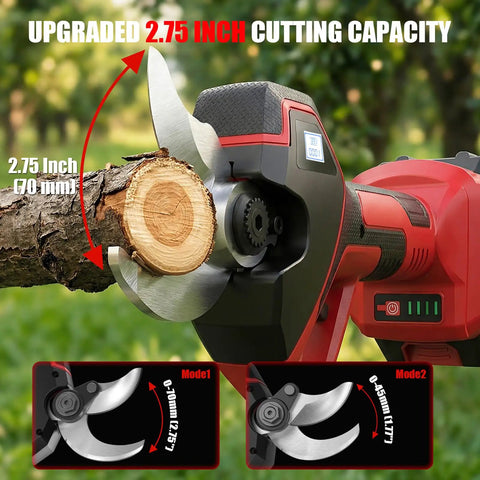 Beastly 700W Brushless Electric Pruning Shears with 2.75 Inch Cutting Diameter demonstrating cutting a tree branch