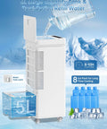 Side view of Portable Evaporative Air Cooler With Remote Control, Windowless Cooling Unit, showing 5L tank and ice pack feature