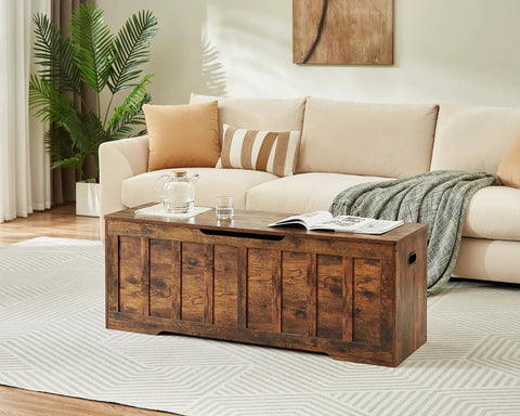 Extra Large Wooden Storage Bench With Seat Lid, Rustic Brown Entryway Organizer And Blanket Box, Super Spacious Furniture To Hide Your Daily Gear While Adding Major Cozy Vibe And Practical Charm