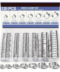 Ditch the drip and grab this Sick Worm Gear Hose Clamp Kit With 40 Or 120 Pieces Across 5 Sizes Perfect For Securing Water Gas Lines And Silicone Hoses On Any Joint With A Tight Screw Mechanism That Holds Firm. 120-piece stainless steel hose clamp kit, 6-38mm sizes, organized in storage case