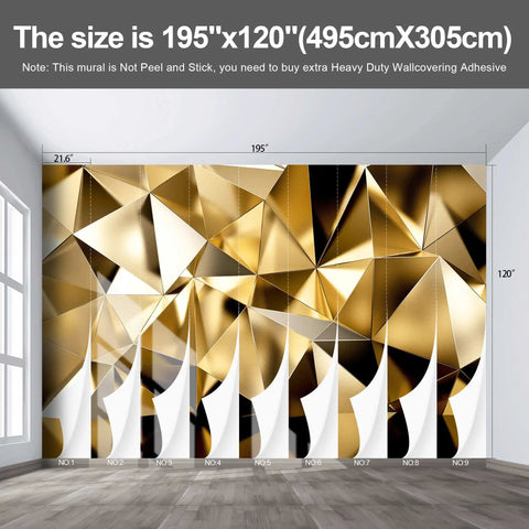 Gold Geometry 3D Space Wallpaper Mural For Bedroom And Living Room Ultra Large Fabric Wall Decor 195x120 Inches Panels