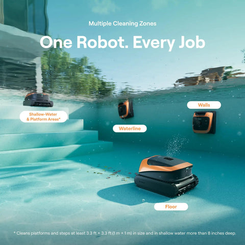 Sora 30 Pool Vacuum Robot 4 In 1 Cleaner for Shallow Areas in vibrant orange cleaning pool floor and walls