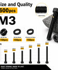 Heavy Duty M3 Hardware Stack Includes 600 Fully Threaded Hex Socket Head Caps Nuts And Washers Sized 25 To 50 Mm.