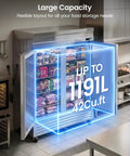 Commercial Reach In Freezer 42 Cubic Foot Upright with double doors and visible food items inside, ideal for kitchens.