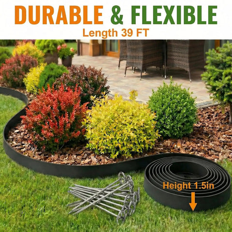 39Ft Flexible Landscape Edging Kit With 40 Heavy Duty 8 Inch Stakes 1.5 Inch High No Dig Garden Border in garden setup