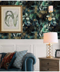 Living room with Peel And Stick Wallpaper Boho Forest Vintage Removable Self Adhesive Vinyl Mural For Bedroom Matte Gold Green Black Eco Friendly Ink Durable And Non Transparent Renters Friendly Easy Room Makeover 17.7in By 32.8ft.