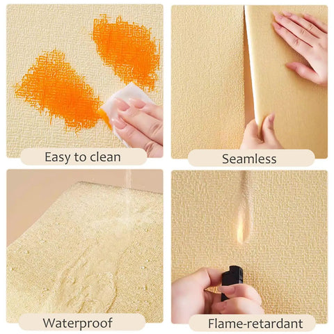 6mm Thick Peel And Stick Foam Wall Panel Rolls for easy cleaning, seamless application, waterproof, and flame-retardant features.