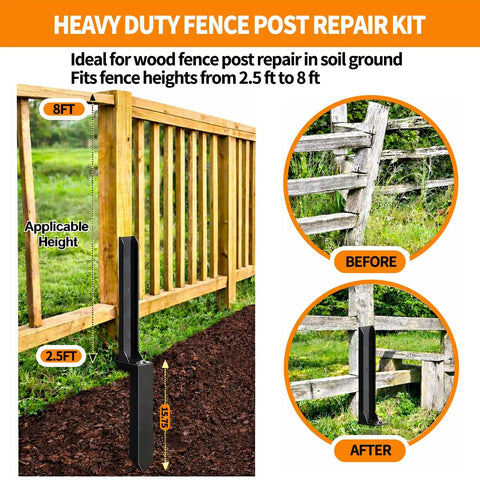 Heavy Duty Fence Post Repair Kit With Five Repair Stakes For Fixing 4x4 And 6x6 Wooden Posts Quick Leaning Post Support