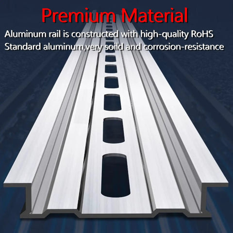 Beefy 39 Inch Aluminum DIN Rails Kit With Slotted Design And Extra Screws For Hardware Mounting on dark background