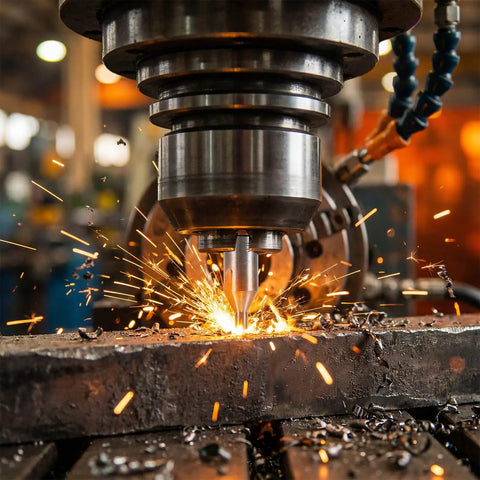 Top Shelf 7 Piece Center Drill Bit Set With 60 Degree Premium Carbon Steel Points For Dead On Precision Lathes Metal Fab And Wood Turnery Solid Grip Tool Kit 1.0 To 5.0 Mm Sizing with sparks flying from a drill on metal.