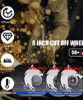 Pro Grade 6 Inch Cut Off Wheels 53 Piece Set Workhorse Class For Standard Angle Grinders stacked with sparks flying.