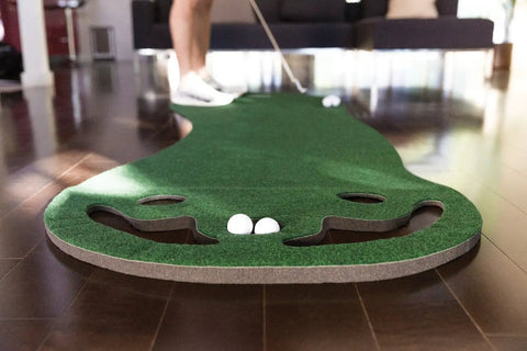 Indoor Putting Green For Home Golf Practice With Realistic True Roll, Three Cups And Workable Bunkers, 3x9 Feet setup.
