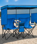 Double Beach Chair With Canopy Shade Built In Cooler Bag And Cup Holders Oversized Folding Loveseat For Outdoor Use 360 Degree Sun