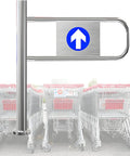Heavy Duty Automatic Swing Gate With Bulletproof Metal Build And No Drama Crowd Control For Warehouses Retail Stores Libraries Smooth Auto Close Plus Left Opening Setup For Secure Access Solutions with arrow sign.