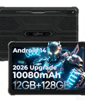 Heavy Duty Rugged Tablet Running Android 14 With Octa Core Muscle And A Vivid Ten Point One Inch Display, showing front and back design.