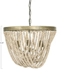 Draped Wood Bead Chandelier With Gold Washed Metal Base And Brushed Finish Long 10 Foot Cord And 6 Foot Chain
