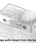 Diagram showing back mount installation of 3 Inch Back Mount Finger Edge Pull Brushed Nickel Finish For Cabinets And Drawers.