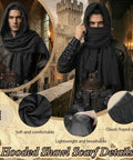 Epic 8 Piece Renaissance Medieval Costume Accessories Set For Men featuring leather shoulder armor pauldrons and hooded shawl scarf