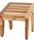 Teak Shower Stool For Shaving, 12 Inch Compact Foot Stool with nonslip, water-resistant legs and slatted seat for balance and stability.