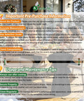 Infographic with pre-purchase information and maintenance tips for a patio heater cover displayed against a snowy patio backdrop.