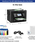 Heavy Duty Wireless Color Inkjet All In One Printer Featuring Precision Core Heat Free Technology And Durabrite Ultra Pigment Ink For Blazing Fast High Volume Home Office Printing That Really Slaps, with ink cartridges and power cord in the box.