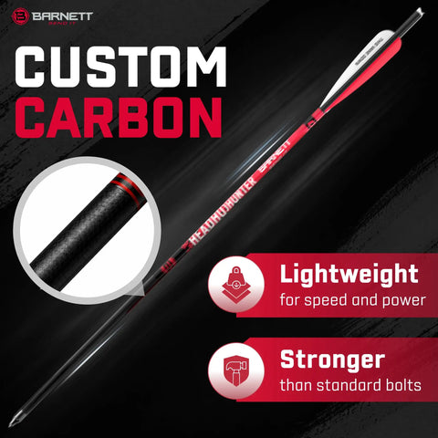 Head Hunter 20 Inch Carbon Crossbow Arrows 5 Pack with field points and half moon nocks, detailed view of carbon arrow design.