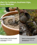 Sun Powered Timed Drip Irrigation Kit For Fifteen Plants With drip tubing watering a potted plant next to manual watering
