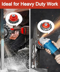 Four And A Half Inch Angle Grinder Wire Wheel Set With Four Inch And Three Inch Knotted And Crimped Wheels Cup Brushes in use.