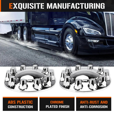 Domed Front Axle Cover Kit For Semi Trucks With Screw On 33mm Lug Nut Chrome ABS Plastic 10 Hole Removable Caps