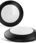 Six Pack Dimmable Seven Point Five Inch Flush Mount LED Ceiling Light With Bronze Trim 4000K Natural White 1100 Lumens Sixteen Point Five Watts Energy Star Certified Ideal For Hallways Kitchens Bathrooms, shown in black and white design