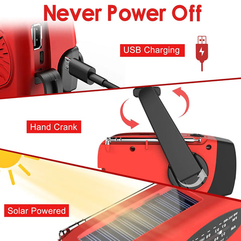 Emergency Hand Crank Radio With LED Flashlight AM FM NOAA Weather Radio 2000mAh Power Bank USB Charging Solar Powered features