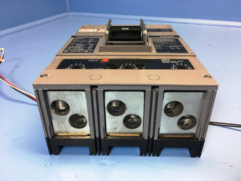 Top Dollar 600 Amp Three Pole Molded Case Circuit Breaker showing front view with three poles and control panel, built for heavy industry.