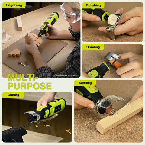Badass 12V Cordless Rotary Tool Kit Delivers Slick Variable Speed Control And Includes A Rock Solid Set Of Versatile Drill Bits for engraving, polishing, grinding, cutting, and sanding.