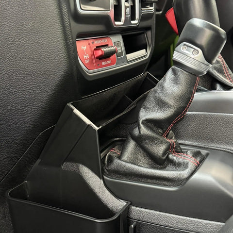 Jeep Gladiator And Wrangler Center Console Organizer Gear Shift Tray 3 Piece Kit with Cushioned Storage, installed view
